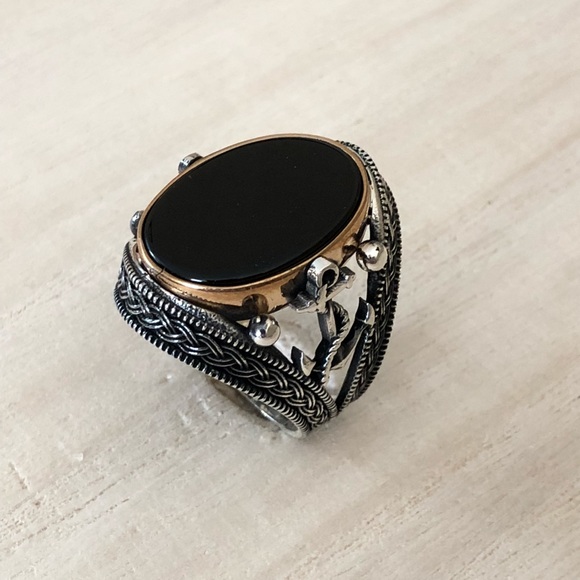 925 Sterling Silver Onyx Stone Men's Ring - Picture 2 of 5